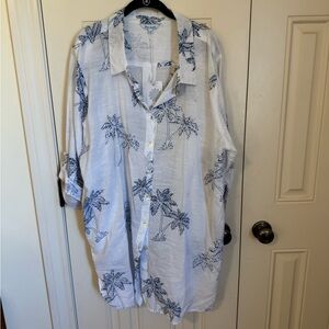 Blue Island White & Blue Palm Print Tunic 2X